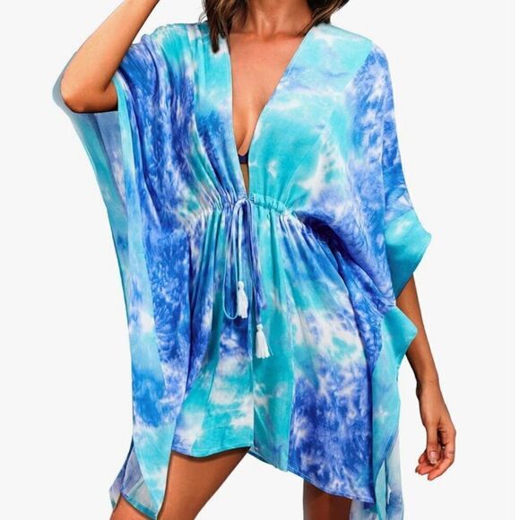 Adome Blue and Green Tie Dye Beach swim cover up NWT size small - Picture 1 of 13